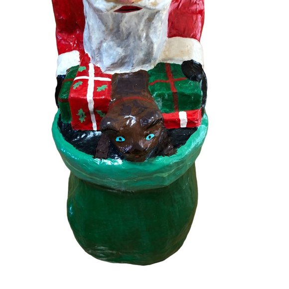 Paper Mache Santa Claus Father Christmas w Toy Bag Holiday Farmhouse Decor Large - Picture 12 of 14